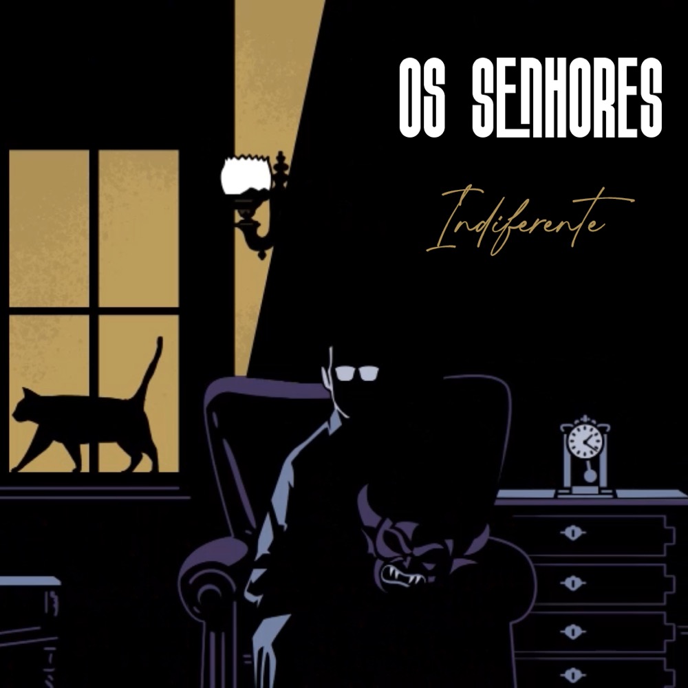 Capa do single Indiferente: silhueta de um homem numa poltrona, com um gato na janela.