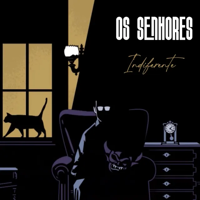 Capa do single Indiferente: silhueta de um homem numa poltrona, com um gato na janela.