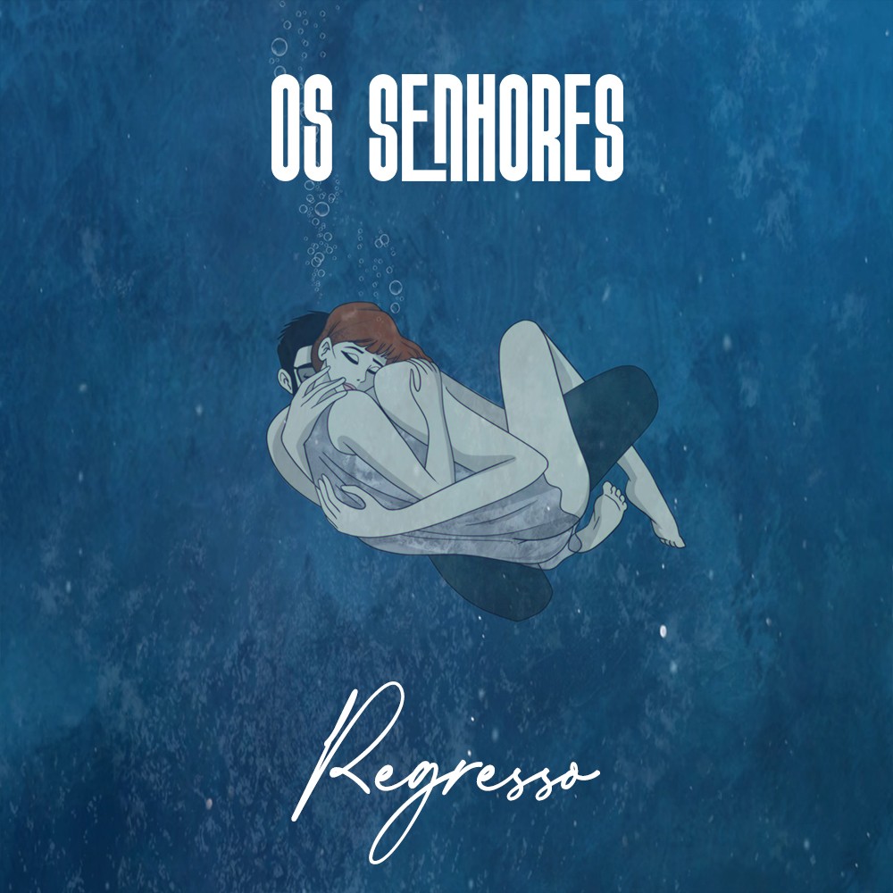 Capa do single Regresso: um casal abraçado debaixo de água.